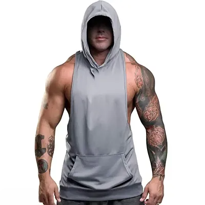 Trendy Polycotton Hoodie Tank Tops For Men